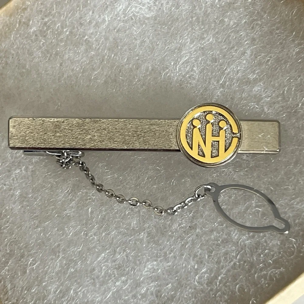 Vintage Silver Japanese Tie Clip Bar Gold Logo Marked
